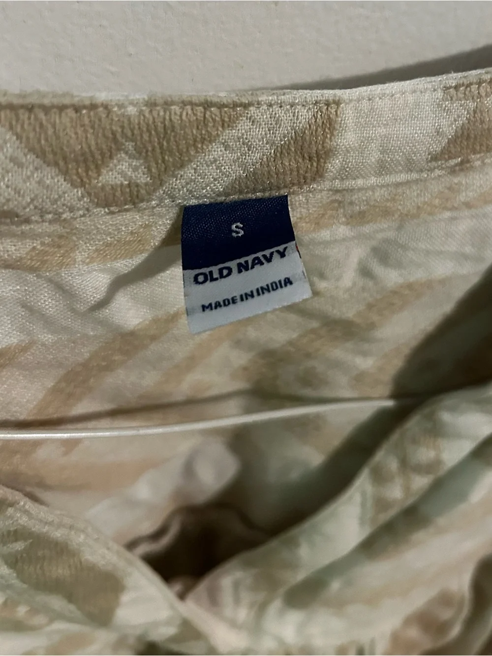 Old Navy Cream and Tan Striped Textured V-Neck Peasant Blouse